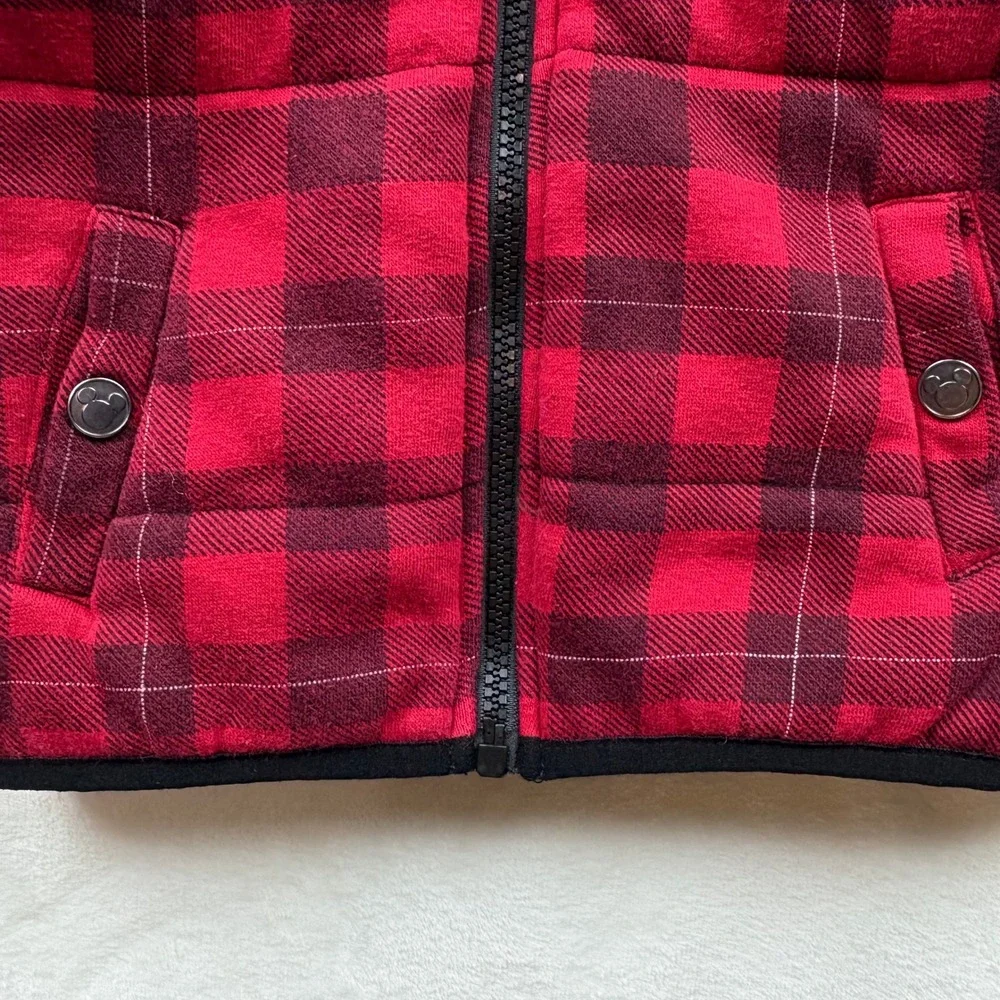 Disney Mickey Mouse Toddler 3T Vest‎ Red Plaid Hooded Sherpa Lined Cozy Playful